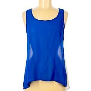 EM Women Blue White & Yellow Sexy & Sheer Dressy Tank Top Sleeveless Blouse